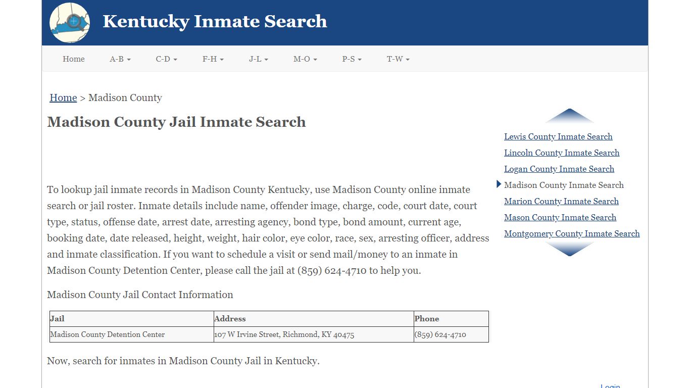 Madison County KY Jail Inmate Search